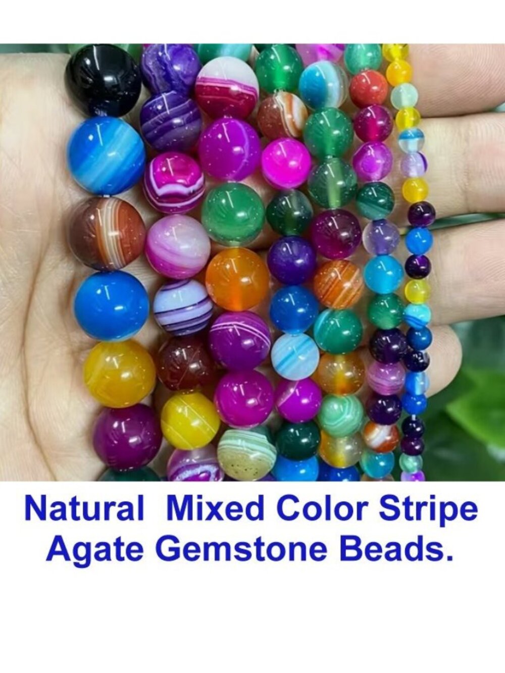 Natural Mixed Color Stripe Agate Gemstone Beads. 8mm 15" strand